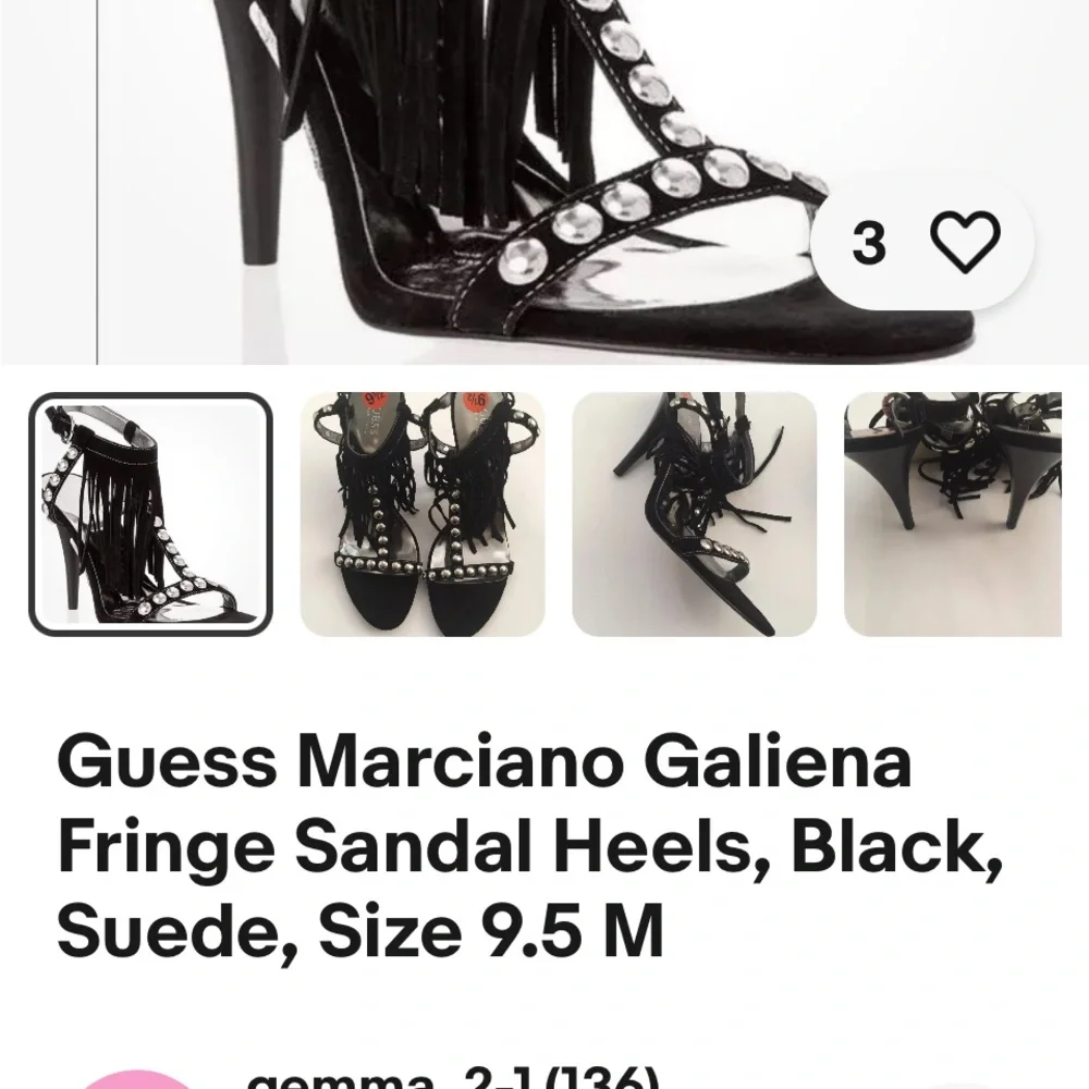 Guess Size 10 black Galiena Strappy heels with Fringe And Silver Studs